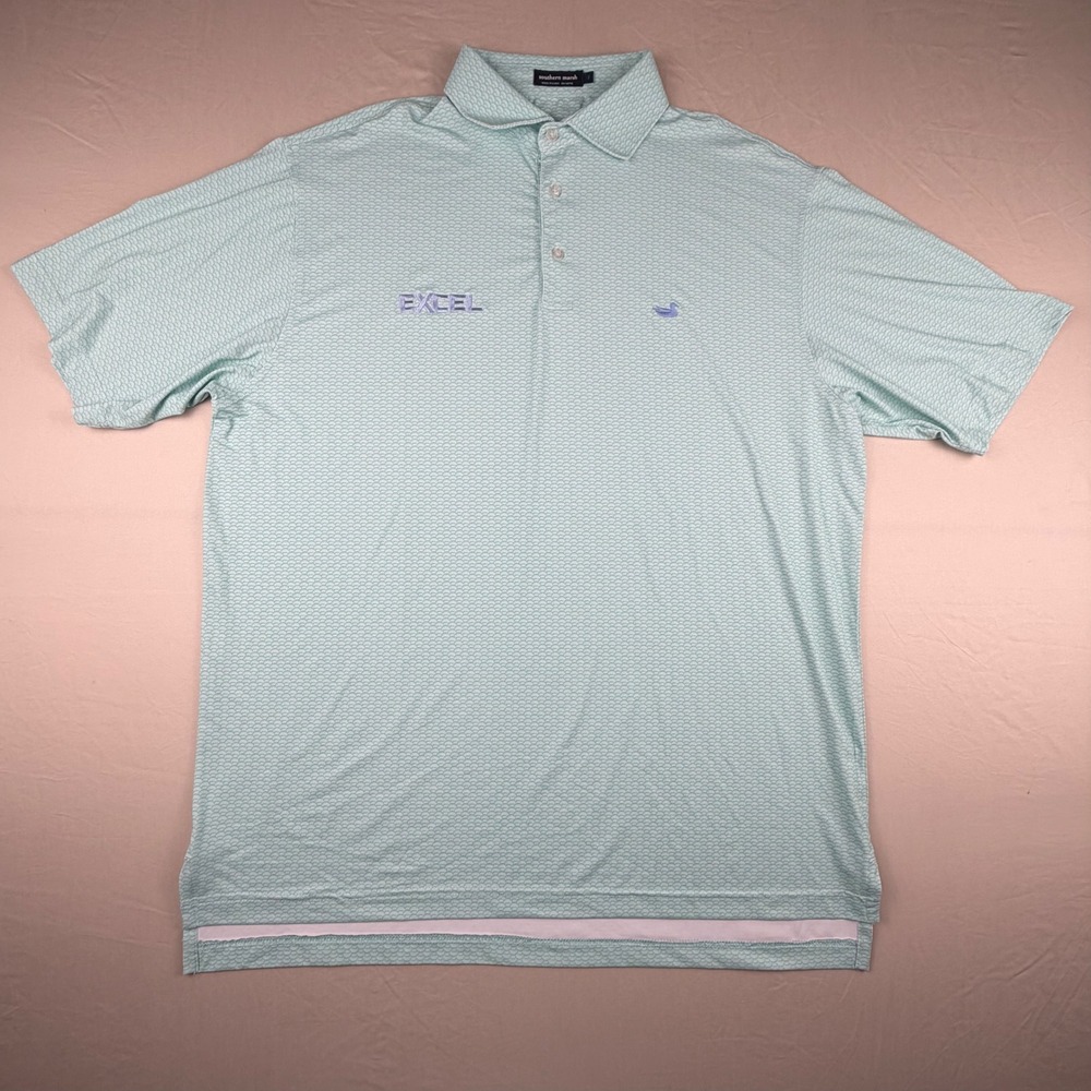 Southern Marsh Polo Shirt Performance Mens L Mint Green Scallop Pattern AOP - Picture 2 of 7